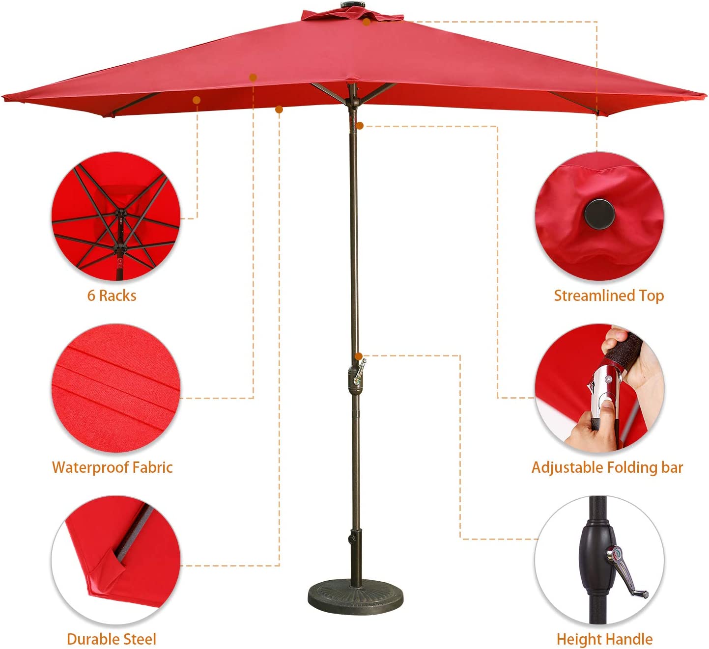 6.5x10 ft Rectangular Patio Umbrella Outdoor Market Table Umbrella