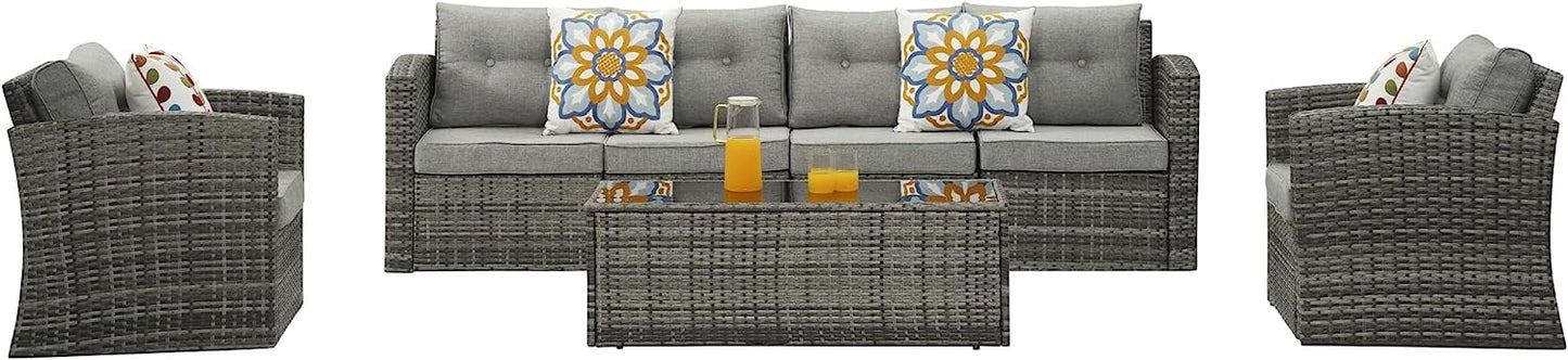 Outdoor Patio Furniture Set,7 Pieces Outdoor Sectional Wicker Sofa PE Rattan Conversation Sets with Non-Slip Cushions,Aluminum Frame,Grey