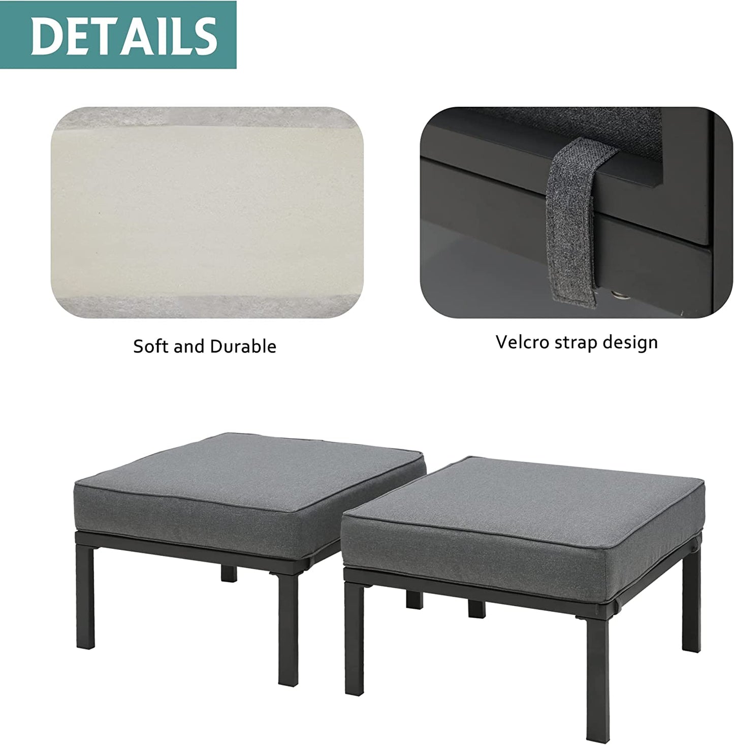 2 Pieces Patio Furniture Outdoor Ottomans, All-Weather Aluminum Outdoor Footstool Footrest