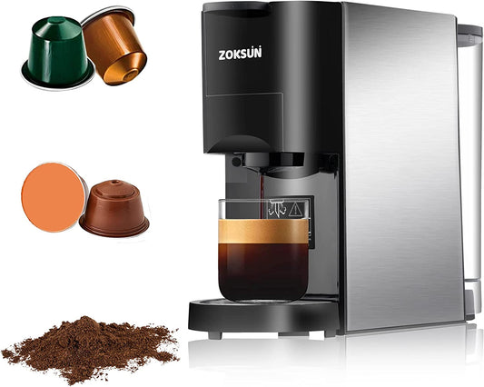 3 in 1 Multi Capsule Espresso Coffee Machine Compatible with Nespresso Original Dolce Gusto and Ground coffee, 19 Bar Espresso Machine for Home with Spoon, 27oz Removable Water Tank, Black