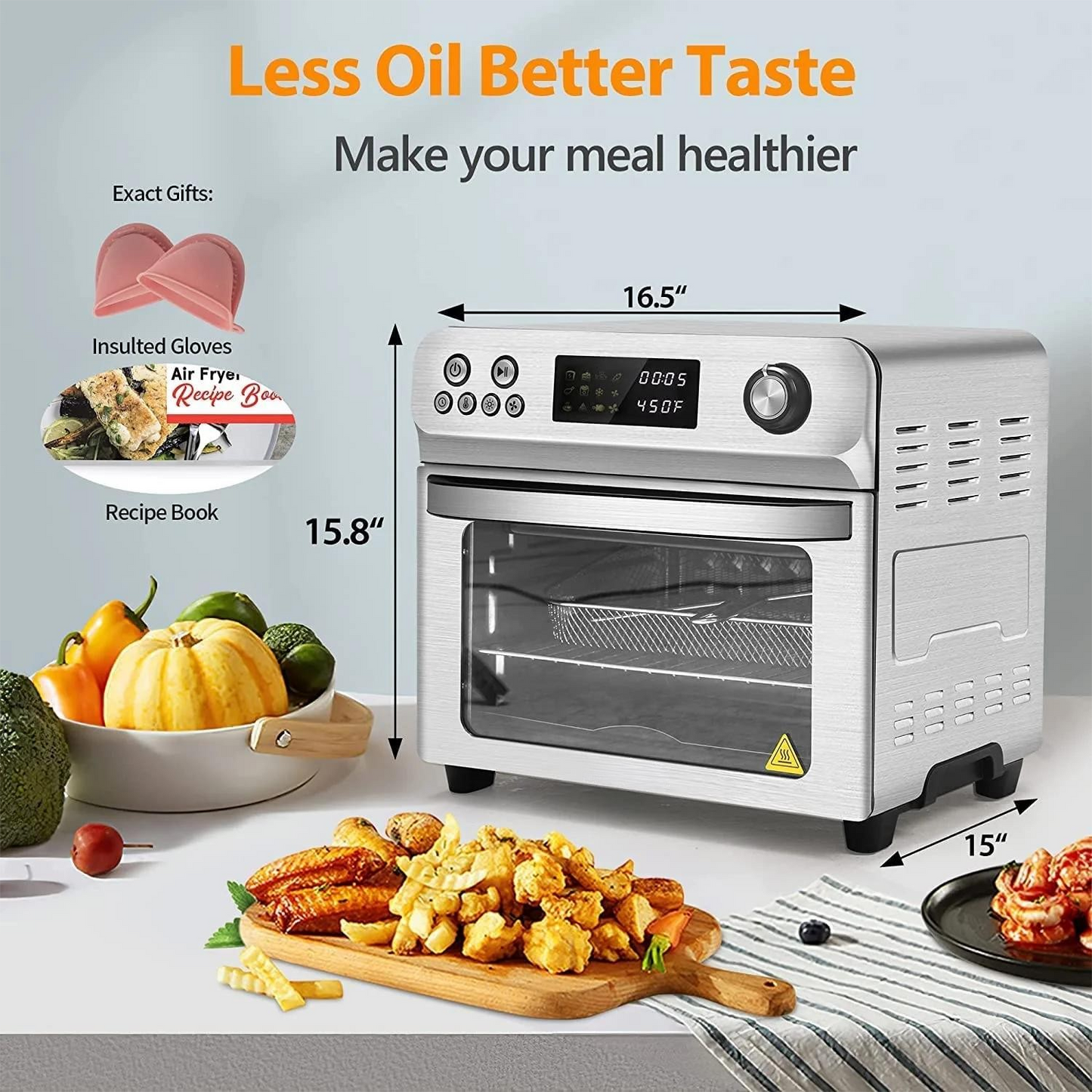 Air Fryer Convection Toaster Oven 26 QT LED Display Stainless Steel 1700W