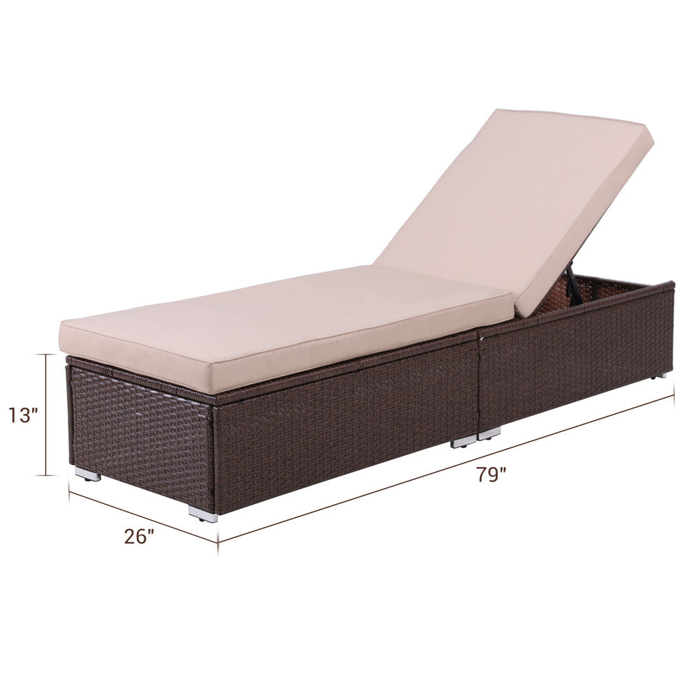 Wicker Chaise Lounge Chair, Beige Cushions - Sunvivi