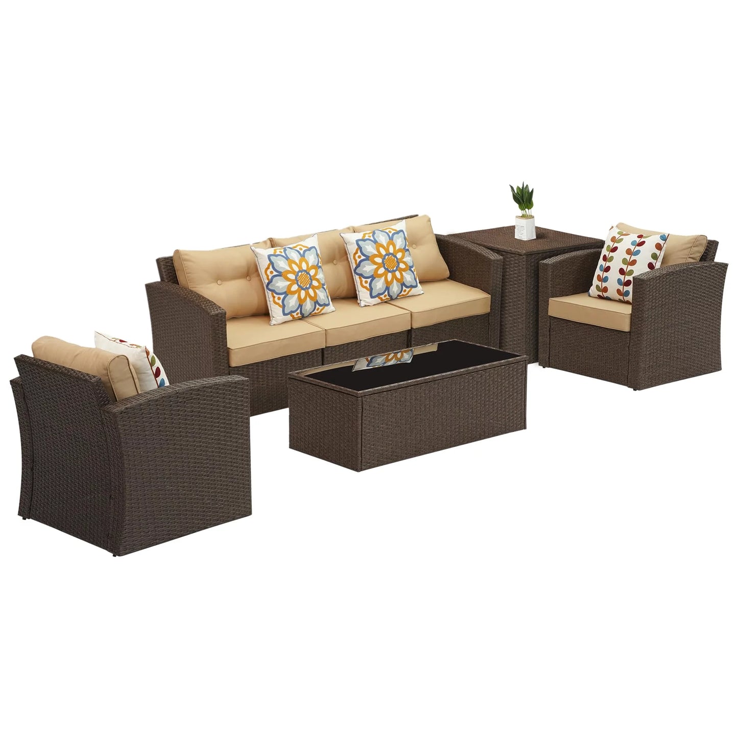 Royalcraft Outdoor Patio Furniture,10 Pieces All-Weather Patio Conversation Set Wicker Sectional Sofa with Non-slip Cushions,Aluminum Frame,Grey
