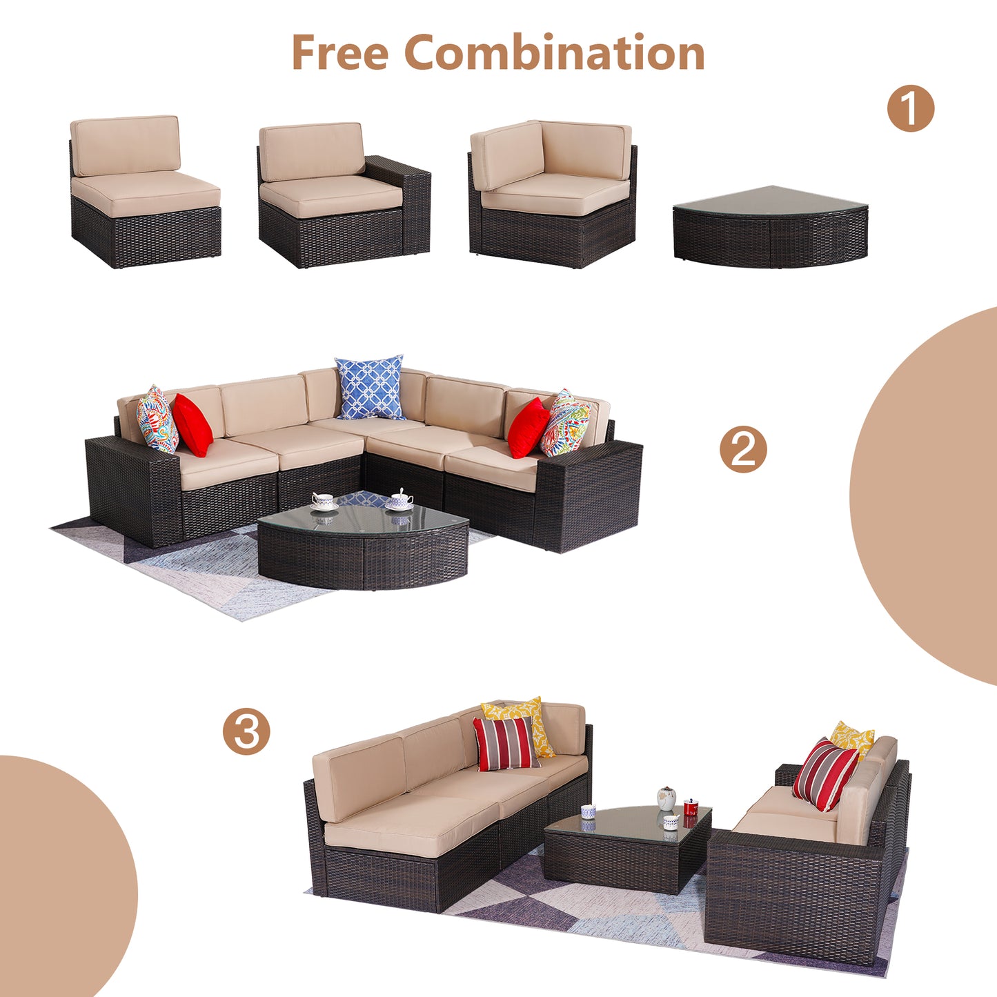 Outdoor Patio Furniture Set, 6-Piece Outdoor Conversation Sets All Weather Rattan Wicker Sectional Sofa Sets, Coffee