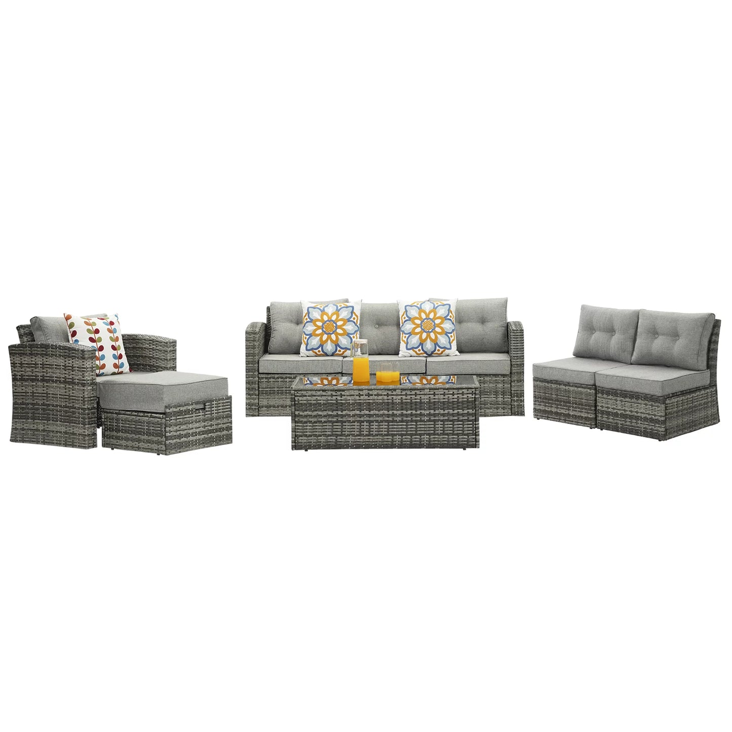 Royalcraft Outdoor Patio Furniture,10 Pieces All-Weather Patio Conversation Set Wicker Sectional Sofa with Non-slip Cushions,Aluminum Frame,Grey