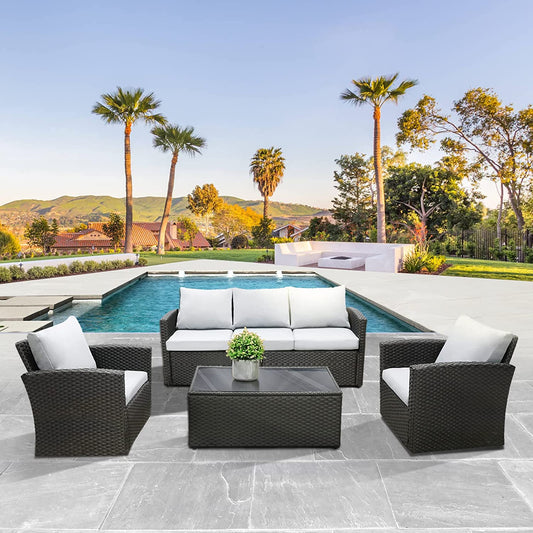 Wicker Patio Furniture Set,4 Pieces Outdoor Conversation Set