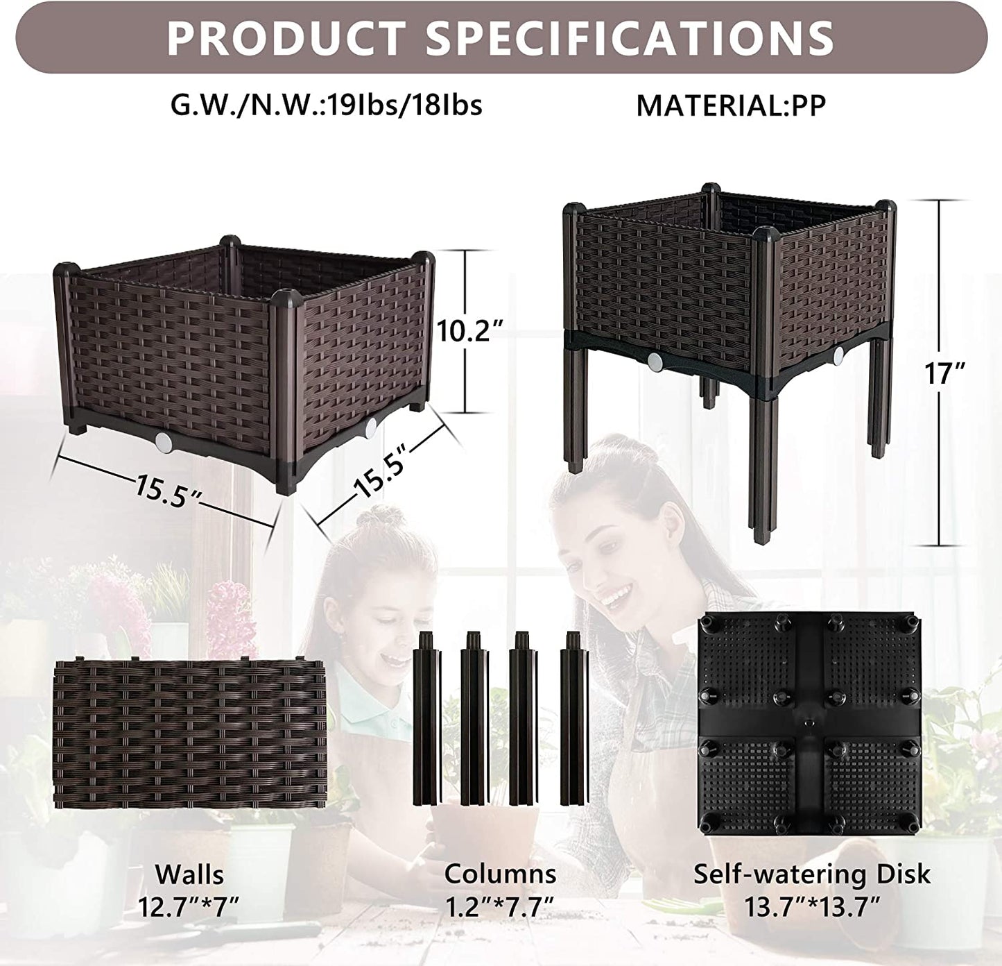 Planter Boxes Raised Self Watering Planters Outdoor Raised Garden Bed Herb Planters for Outdoor Plants Garden Boxes Outdoor Raised Resin Elevated Planter Box