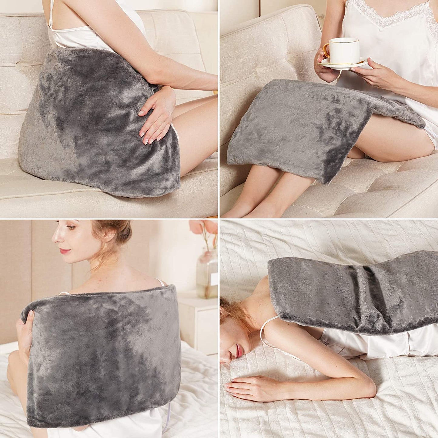 Electric Large Heating Pad, Moist and Dry Heating Pad for Pain Relief with 2 Hours Auto Shut Off, 4 Heat Settings, SoftTouch Flannel 12"x24" (Gray)