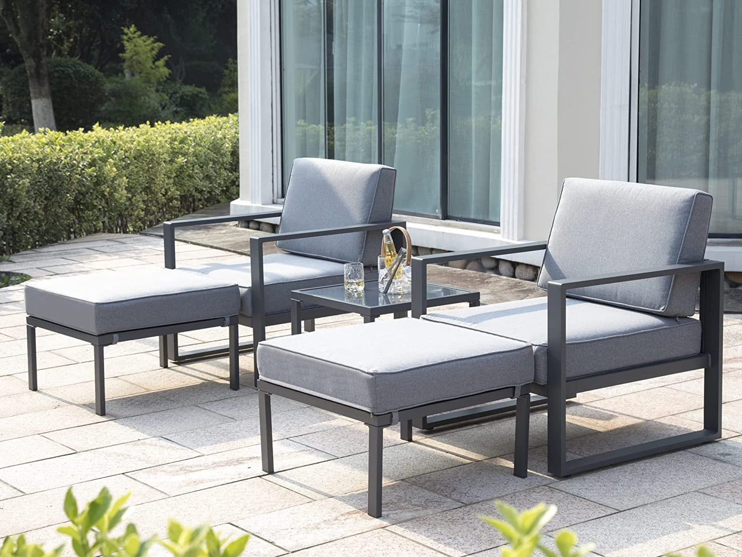 5 Pieces Aluminum Patio Furniture Set, Outdoor Conversation Set All-Weather Modern Metal Couch Sofa