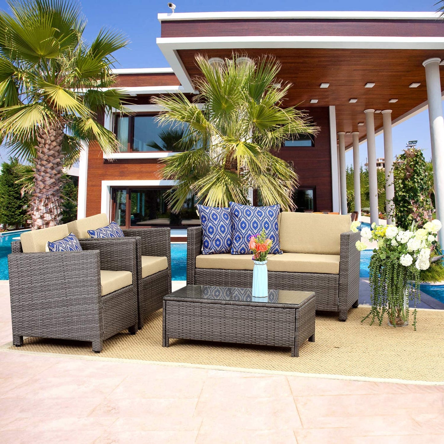 5 Piece Outdoor Wicker Conversation Sets