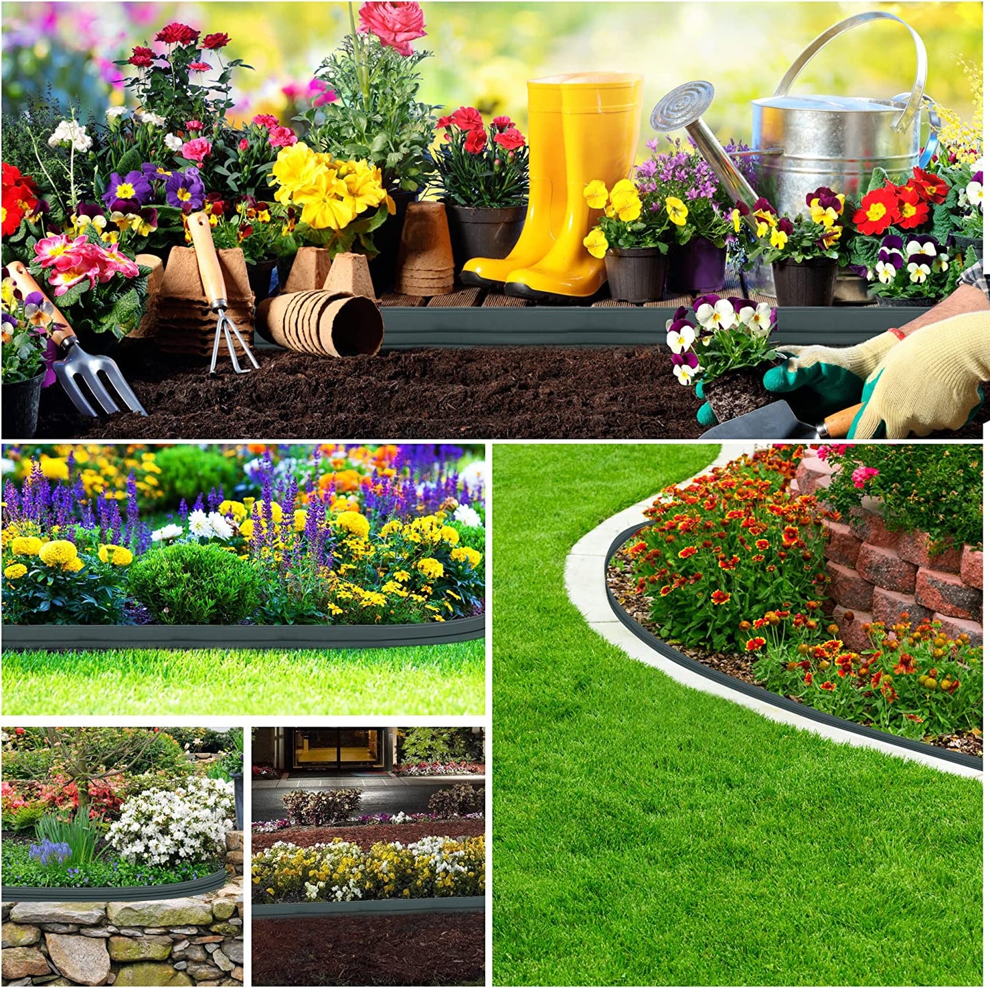 Landscape Edging Kit Garden Border Edging Plastic with Connectors Scissors