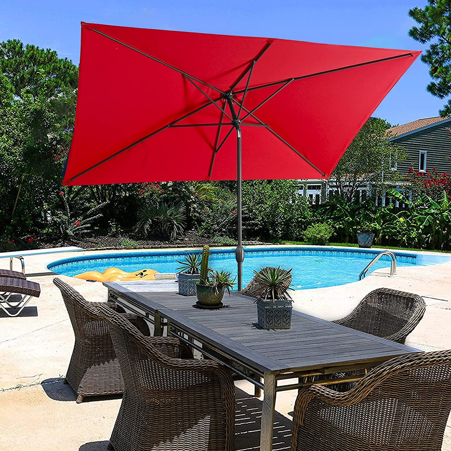 6.5x10 ft Rectangular Patio Umbrella Outdoor Market Table Umbrella