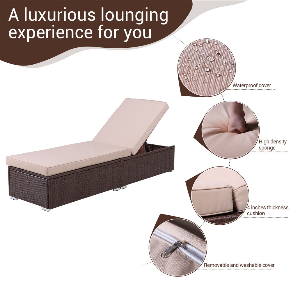 Wicker Chaise Lounge Chair, Beige Cushions - Sunvivi