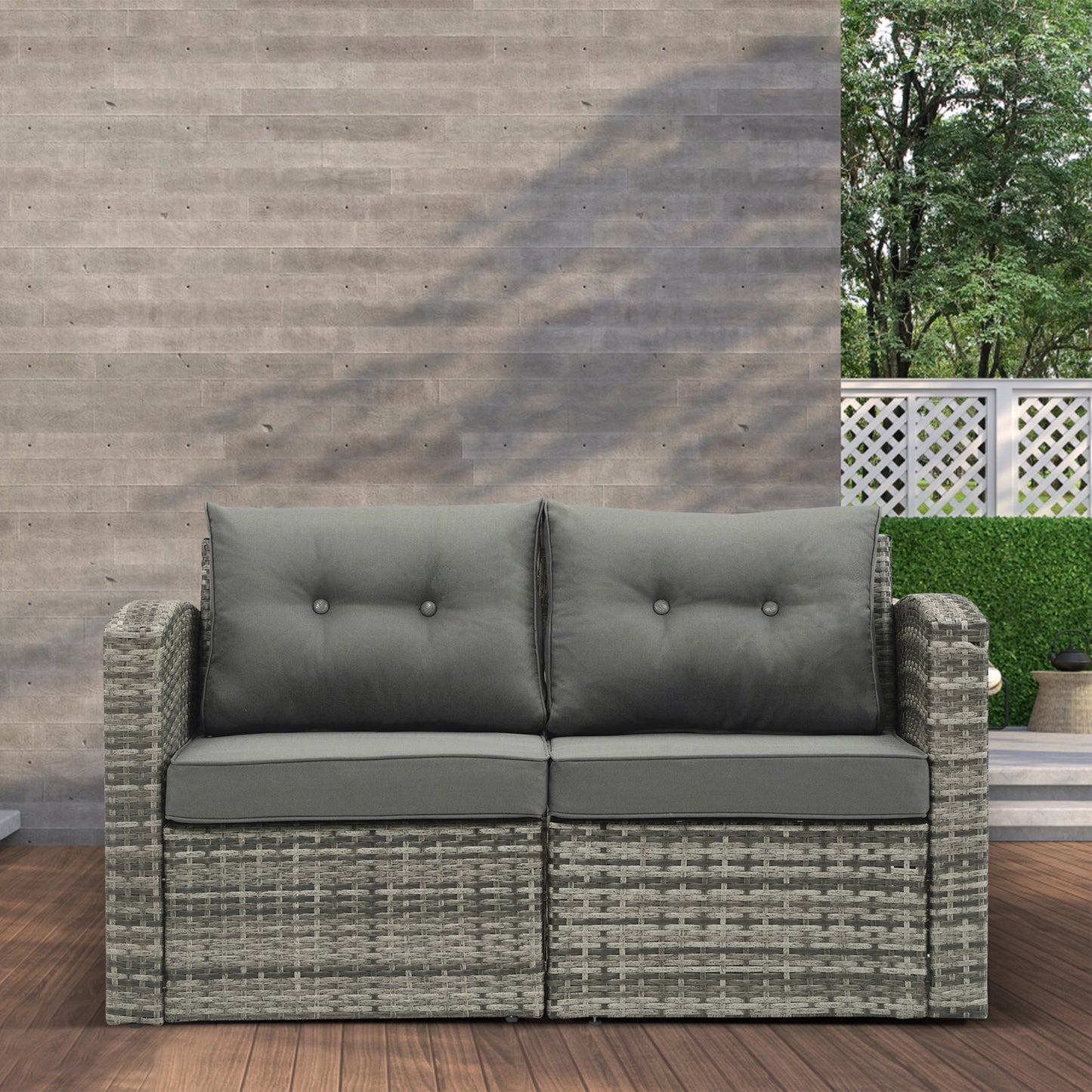 Outdoor Loveseat Patio Furniture Corner Sofa, All-Weather Brown Wicker 2-Piece Rattan Outdoor Sectional Couch Sofa Set with Non-slip Cushions,Aluminum Frame