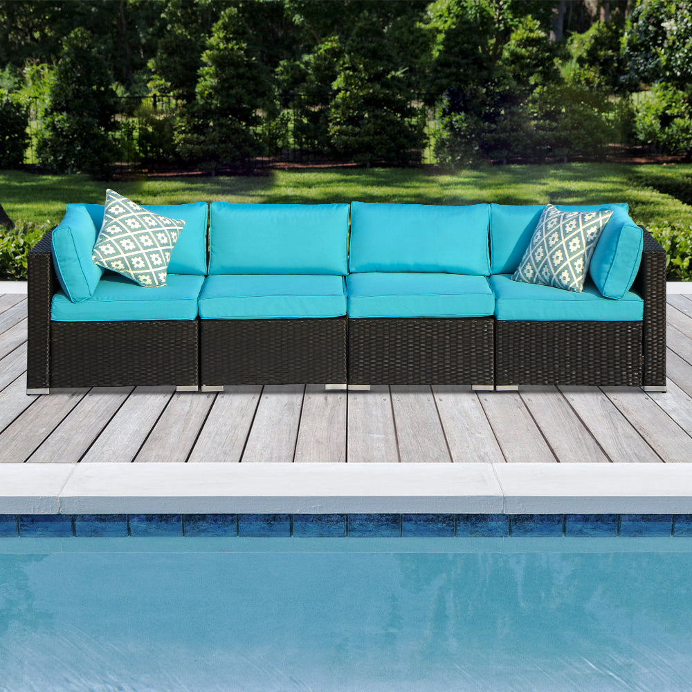 Loveseat Set 4 Pieces All Weather, Turquoise Cushions - Sunvivi