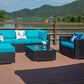 Sectional Sofa 6 Piece Rattan Wicker with Blue Cushion - Sunvivi