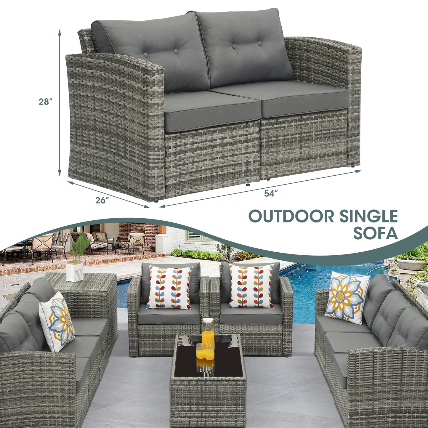 Outdoor Loveseat Patio Furniture Corner Sofa, All-Weather Brown Wicker 2-Piece Rattan Outdoor Sectional Couch Sofa Set with Non-slip Cushions,Aluminum Frame