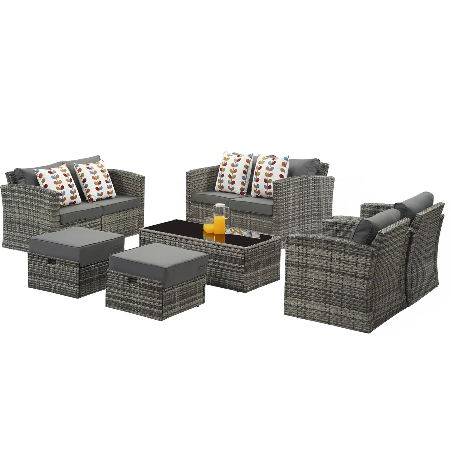 Royalcraft Outdoor Patio Furniture,10 Pieces All-Weather Patio Conversation Set Wicker Sectional Sofa with Non-slip Cushions,Aluminum Frame,Grey