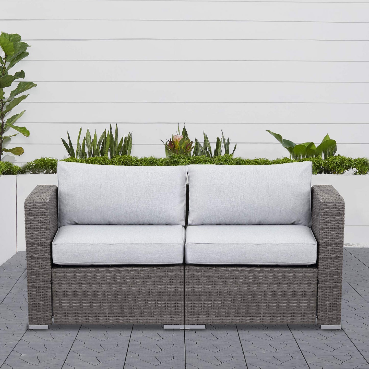 2 Pieces Outdoor Patio Wicker Loveseats