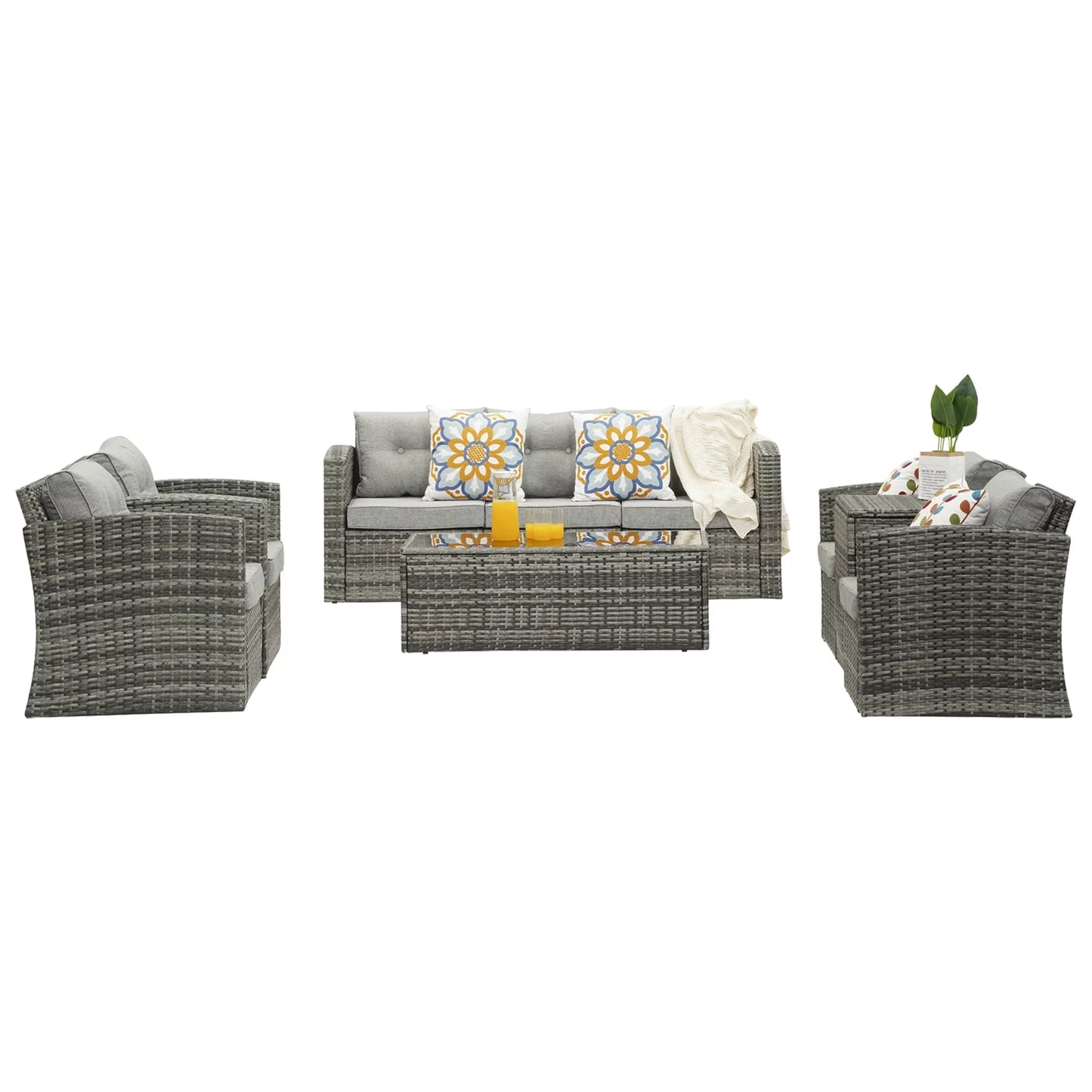 Royalcraft Outdoor Patio Furniture,10 Pieces All-Weather Patio Conversation Set Wicker Sectional Sofa with Non-slip Cushions,Aluminum Frame,Grey