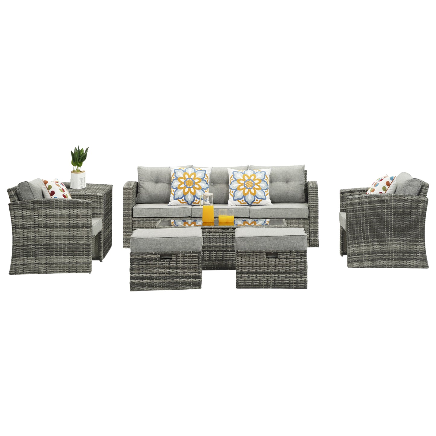 Royalcraft Outdoor Patio Furniture,10 Pieces All-Weather Patio Conversation Set Wicker Sectional Sofa with Non-slip Cushions,Aluminum Frame,Grey