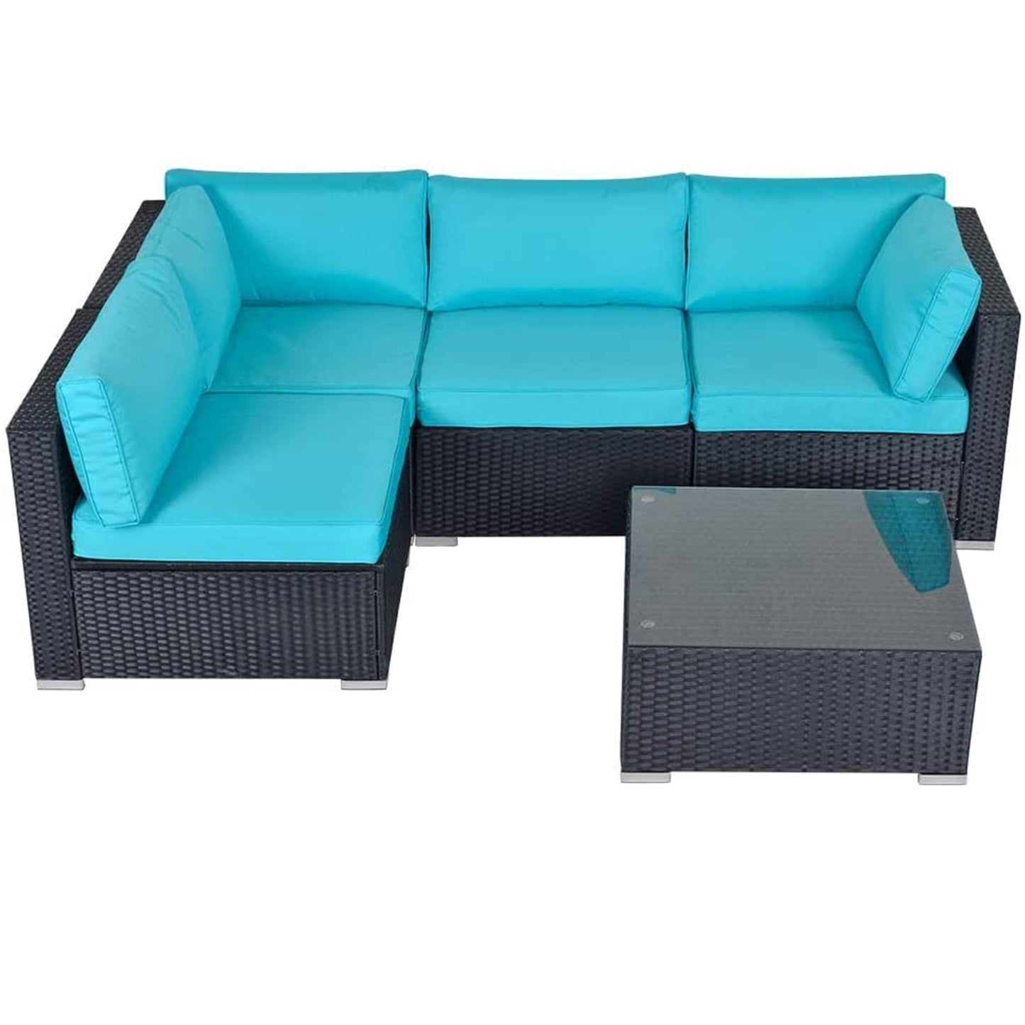 5 Piece Patio Furniture Sets, All-Weather Wicker Rattan Outdoor Sectional Couch Sofa with Tea Table & Washable Cushions