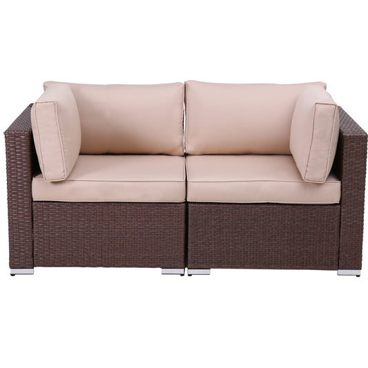 Loveseats Outdoor All Weather Rattan Wicker Corner Sofa, Beige Cushions - Sunvivi