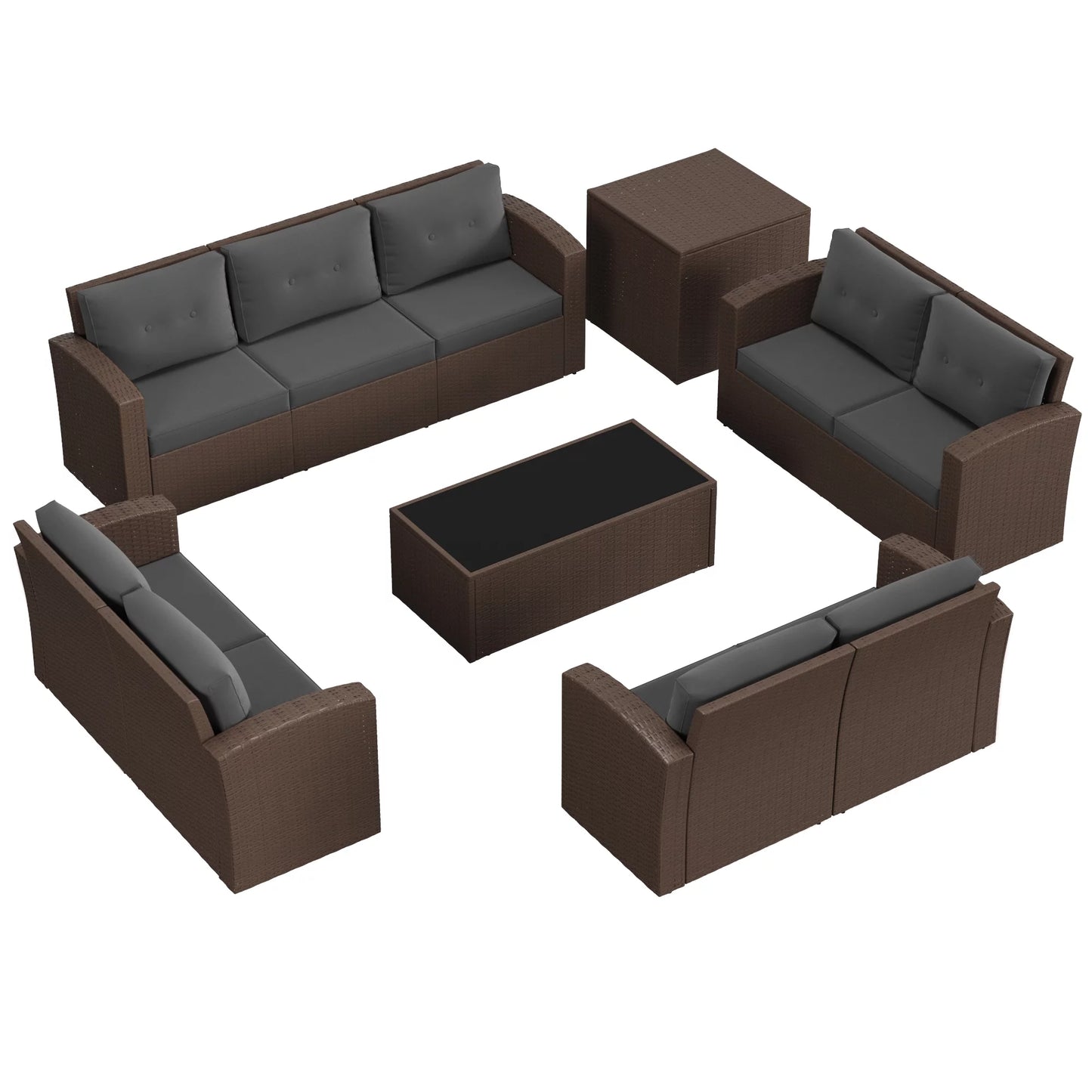 Royalcraft Outdoor Patio Furniture,10 Pieces All-Weather Patio Conversation Set Wicker Sectional Sofa with Non-slip Cushions,Aluminum Frame,Grey