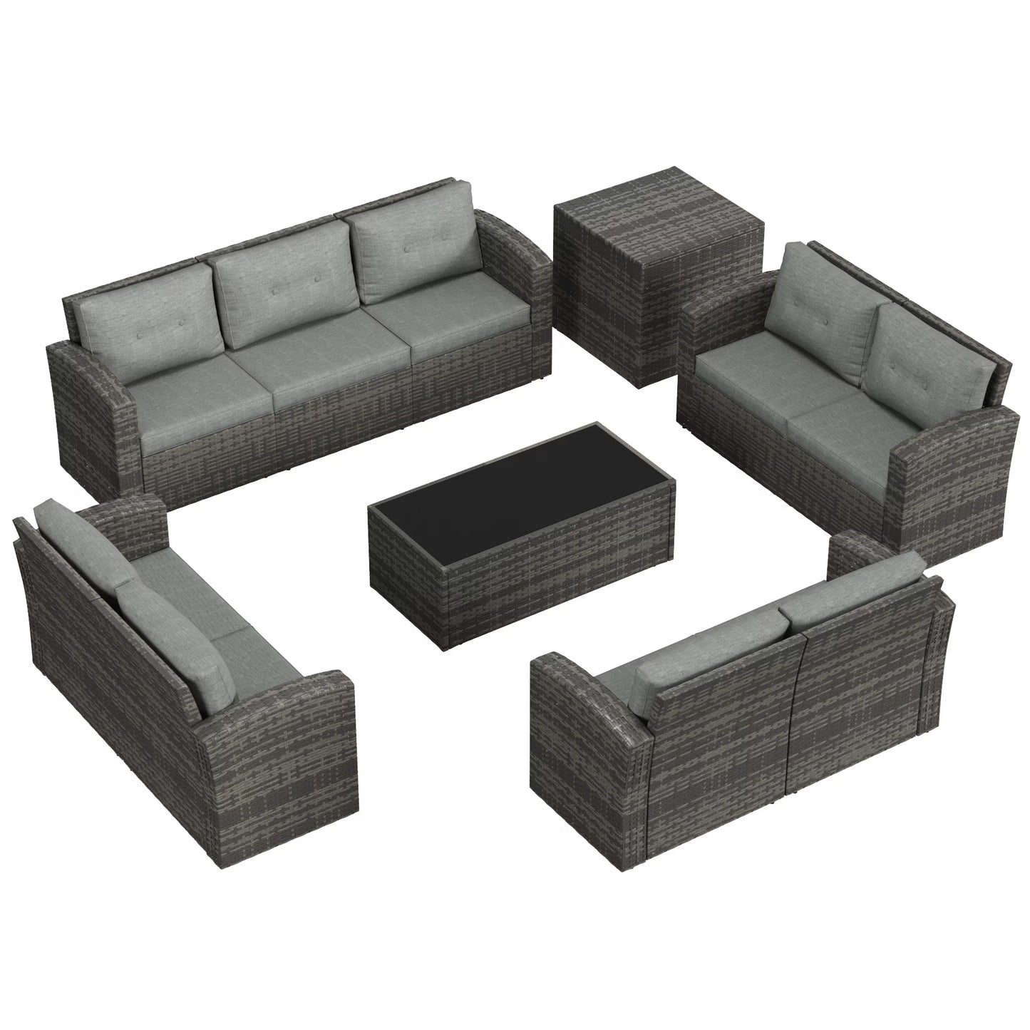 Royalcraft Outdoor Patio Furniture,10 Pieces All-Weather Patio Conversation Set Wicker Sectional Sofa with Non-slip Cushions,Aluminum Frame,Grey