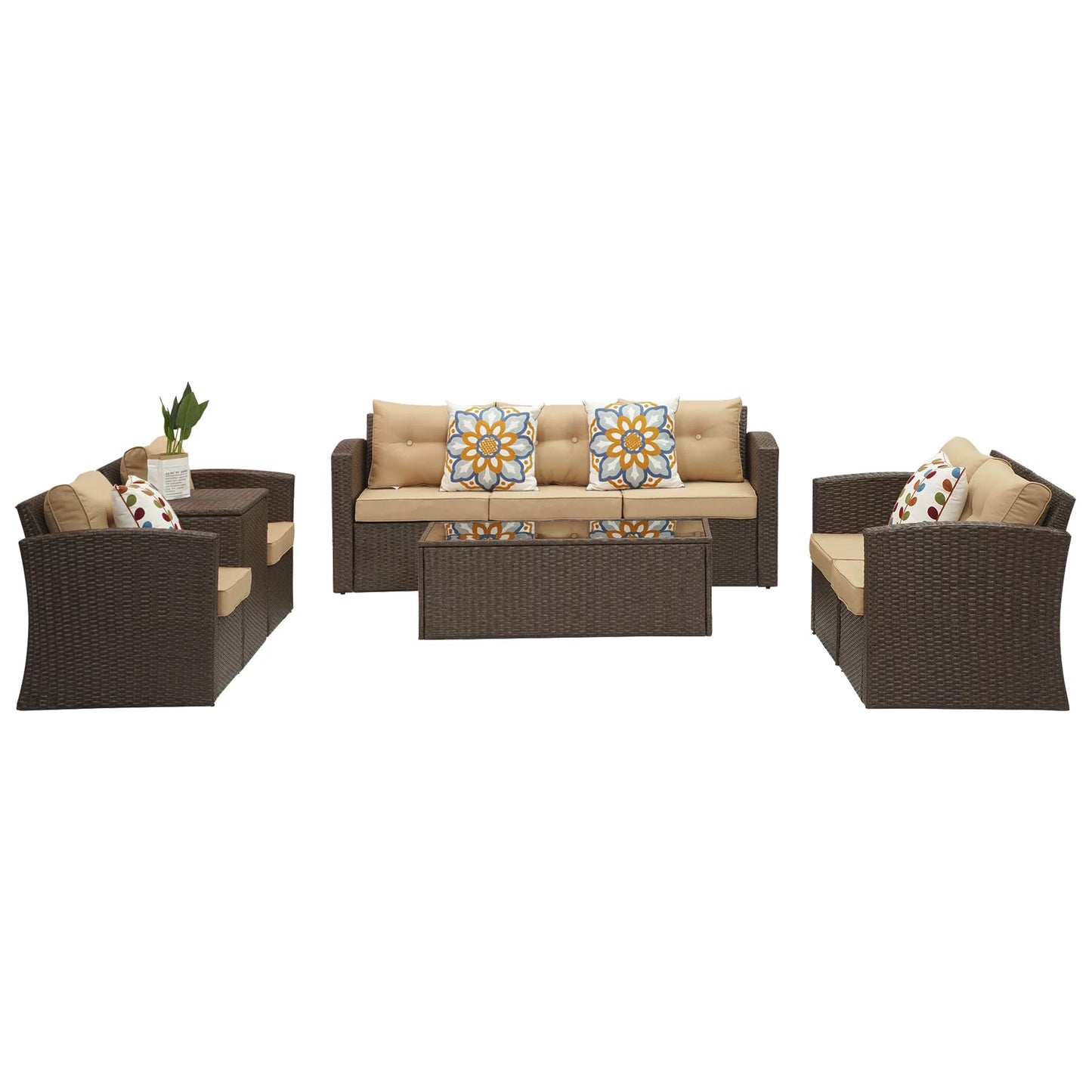 Royalcraft Outdoor Patio Furniture,10 Pieces All-Weather Patio Conversation Set Wicker Sectional Sofa with Non-slip Cushions,Aluminum Frame,Grey