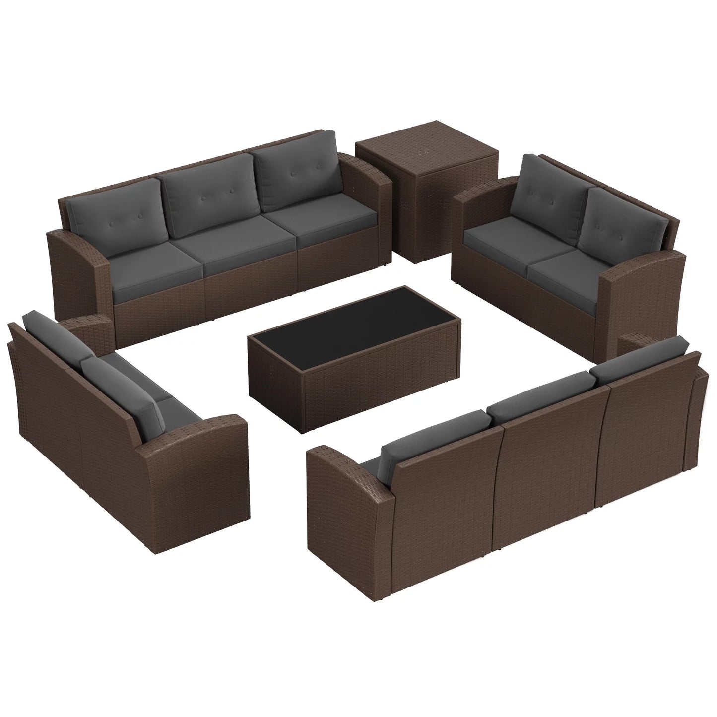 Royalcraft Outdoor Patio Furniture,10 Pieces All-Weather Patio Conversation Set Wicker Sectional Sofa with Non-slip Cushions,Aluminum Frame,Grey
