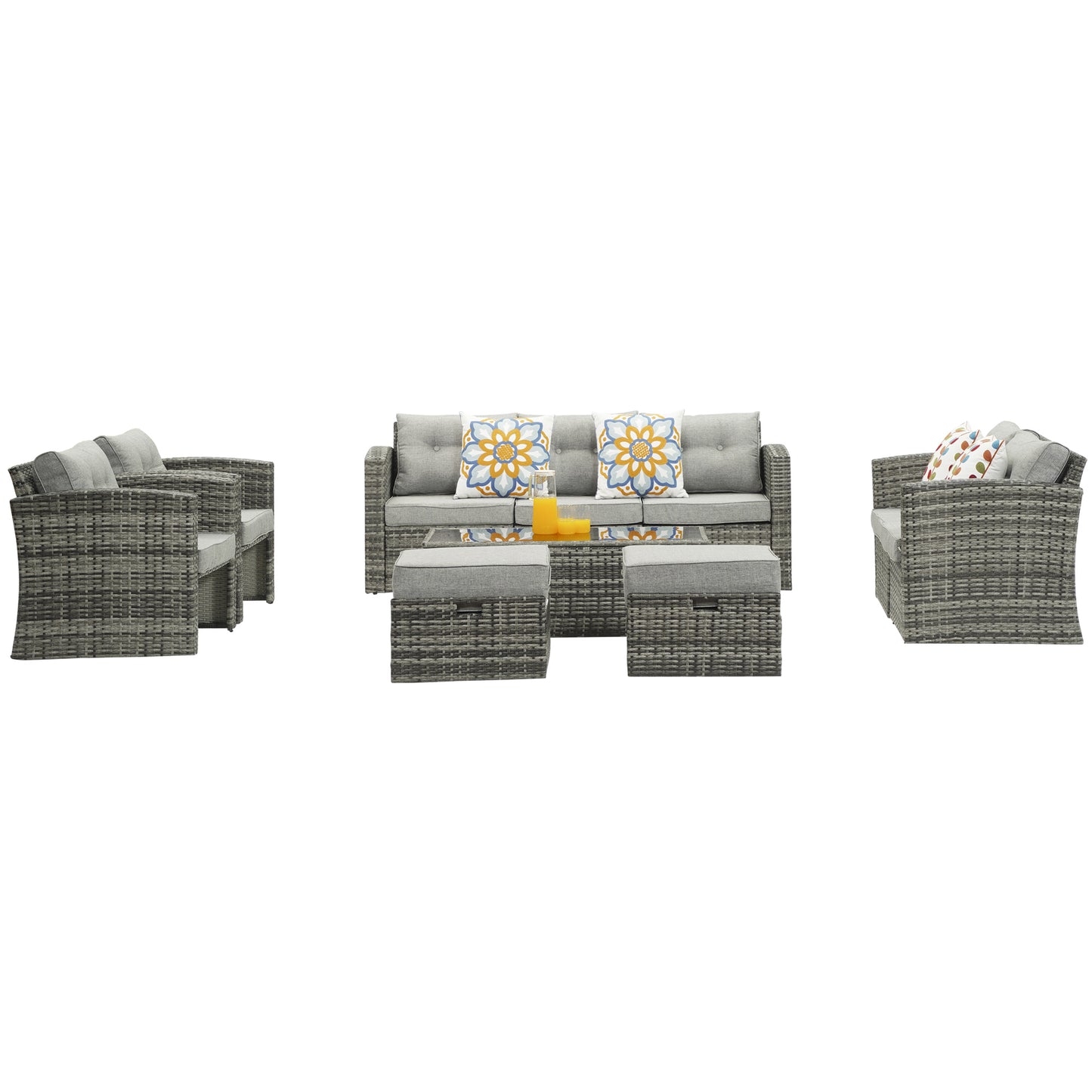 Royalcraft Outdoor Patio Furniture,10 Pieces All-Weather Patio Conversation Set Wicker Sectional Sofa with Non-slip Cushions,Aluminum Frame,Grey