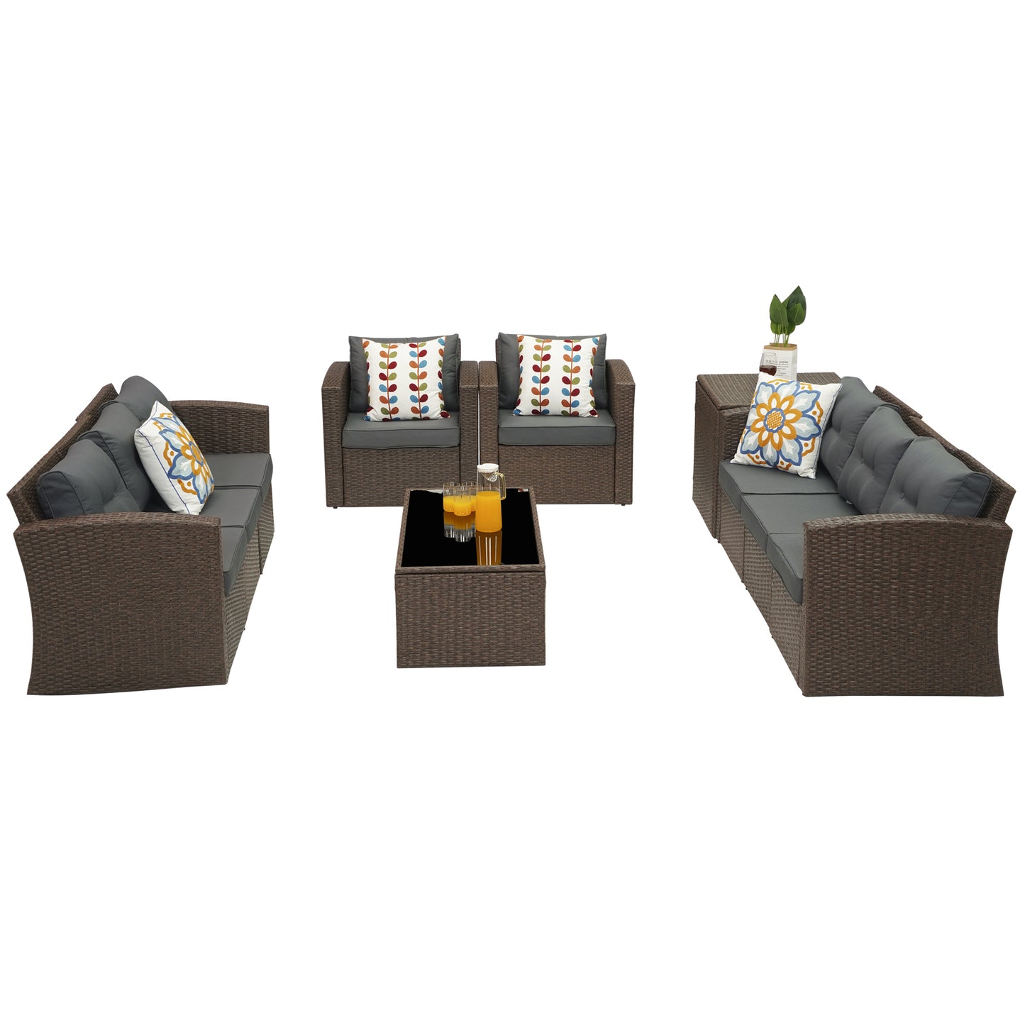 Royalcraft Outdoor Patio Furniture,10 Pieces All-Weather Patio Conversation Set Wicker Sectional Sofa with Non-slip Cushions,Aluminum Frame,Grey