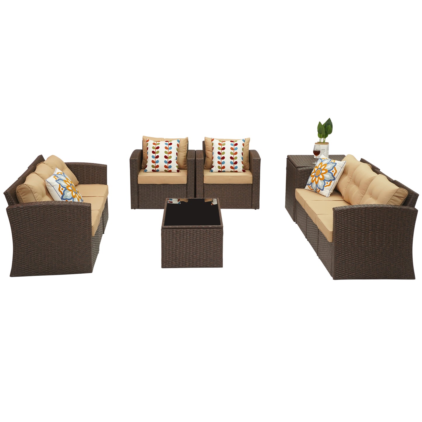 Royalcraft Outdoor Patio Furniture,10 Pieces All-Weather Patio Conversation Set Wicker Sectional Sofa with Non-slip Cushions,Aluminum Frame,Grey