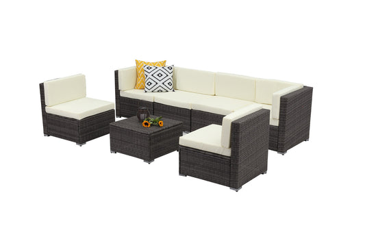 Outdoor Sofa Patio Furniture Set, 7PCS Outdoor Grey Wicker Sofa Set Sectional Furniture Conversation Set - Sunvivi