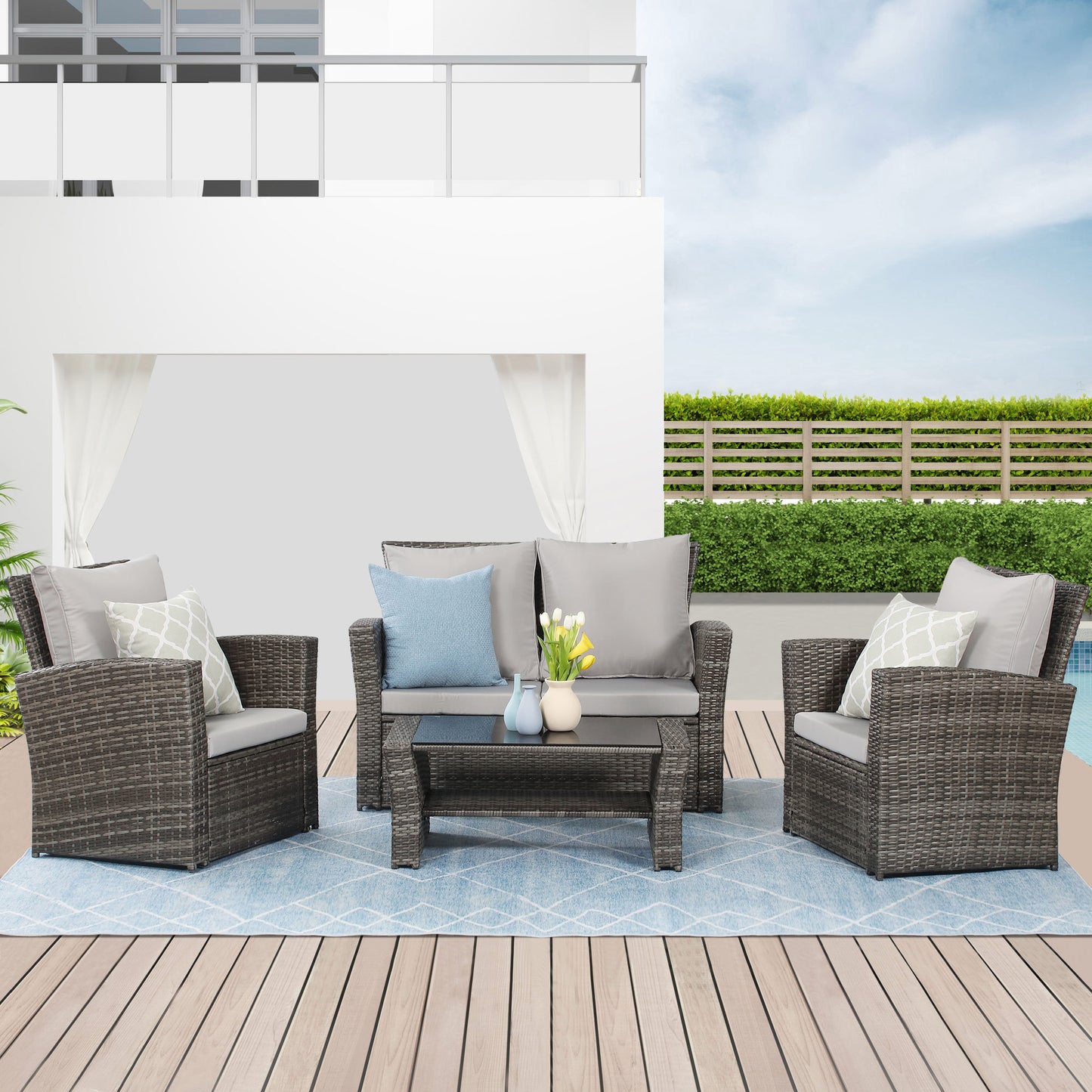 4 Piece Patio Furniture Set with Coffee Table