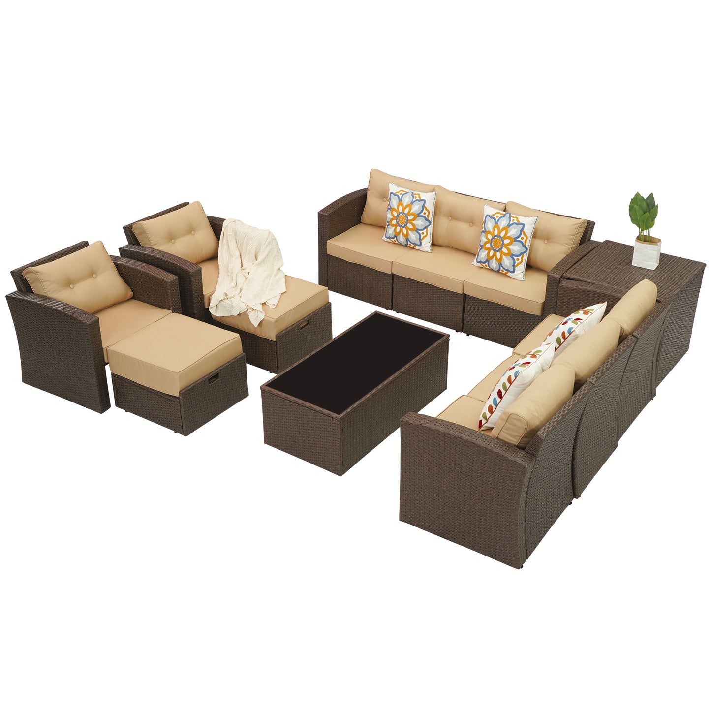 Royalcraft Outdoor Patio Furniture,10 Pieces All-Weather Patio Conversation Set Wicker Sectional Sofa with Non-slip Cushions,Aluminum Frame,Grey