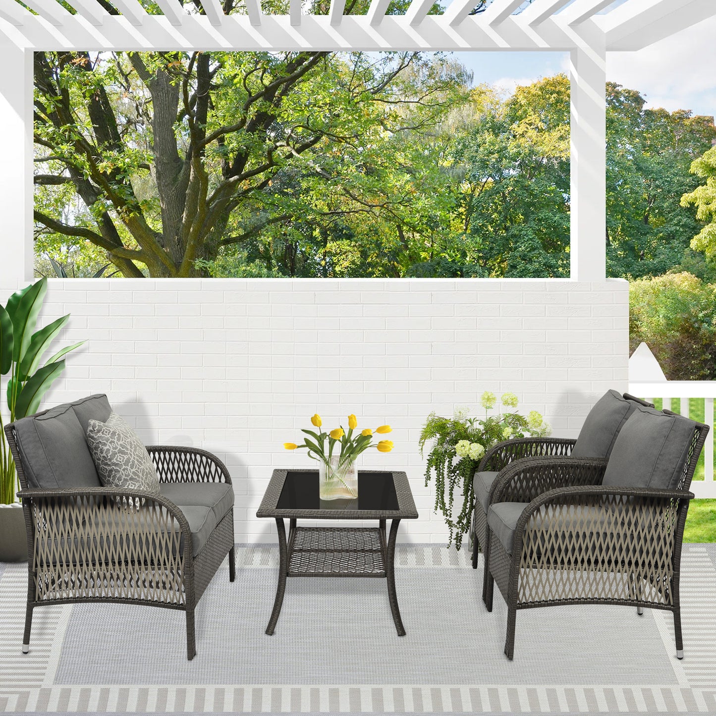 4 Pieces All Weather Patio Conversation Sets
