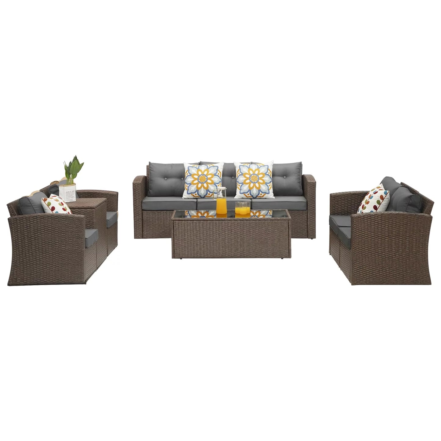 Royalcraft Outdoor Patio Furniture,10 Pieces All-Weather Patio Conversation Set Wicker Sectional Sofa with Non-slip Cushions,Aluminum Frame,Grey