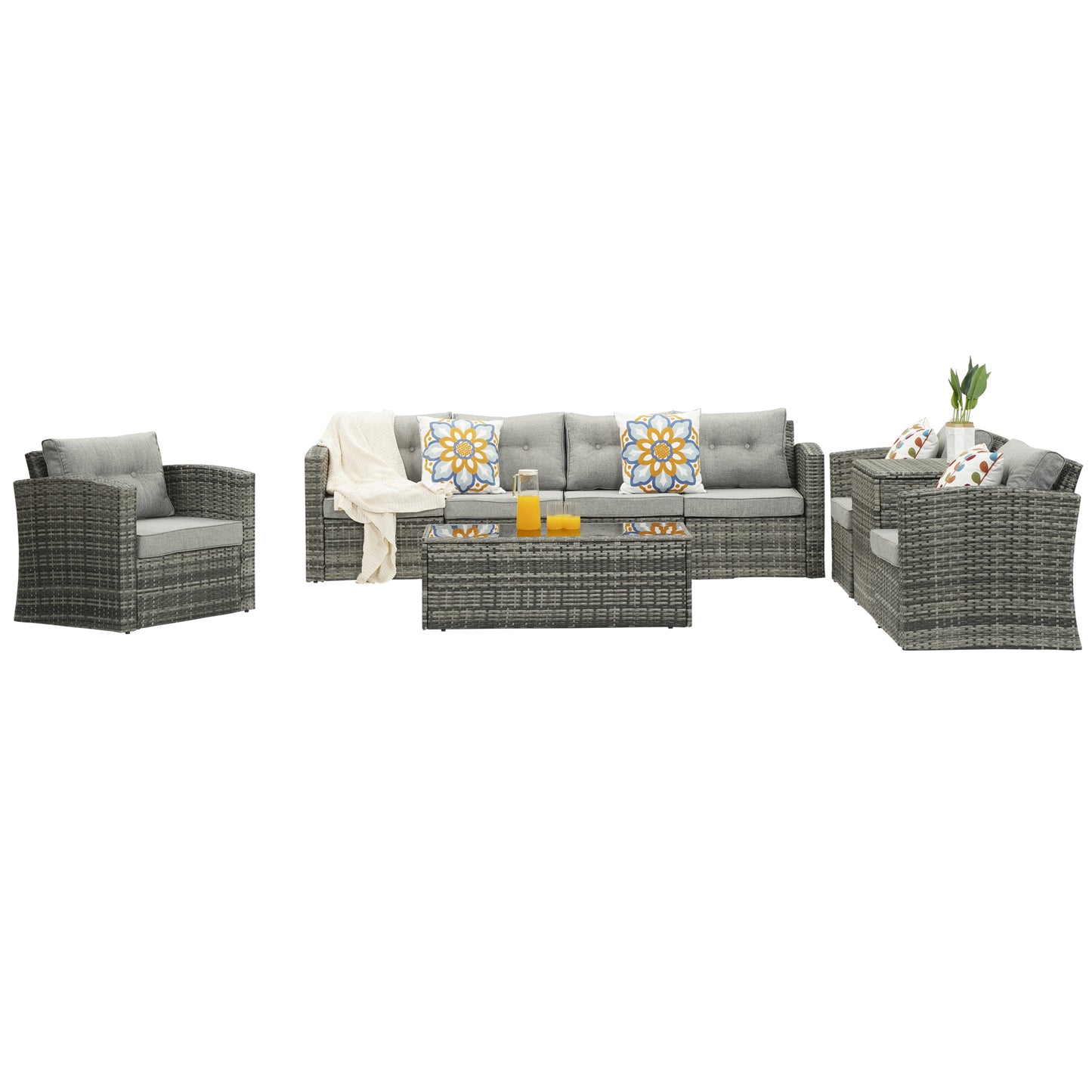 Royalcraft Outdoor Patio Furniture,10 Pieces All-Weather Patio Conversation Set Wicker Sectional Sofa with Non-slip Cushions,Aluminum Frame,Grey
