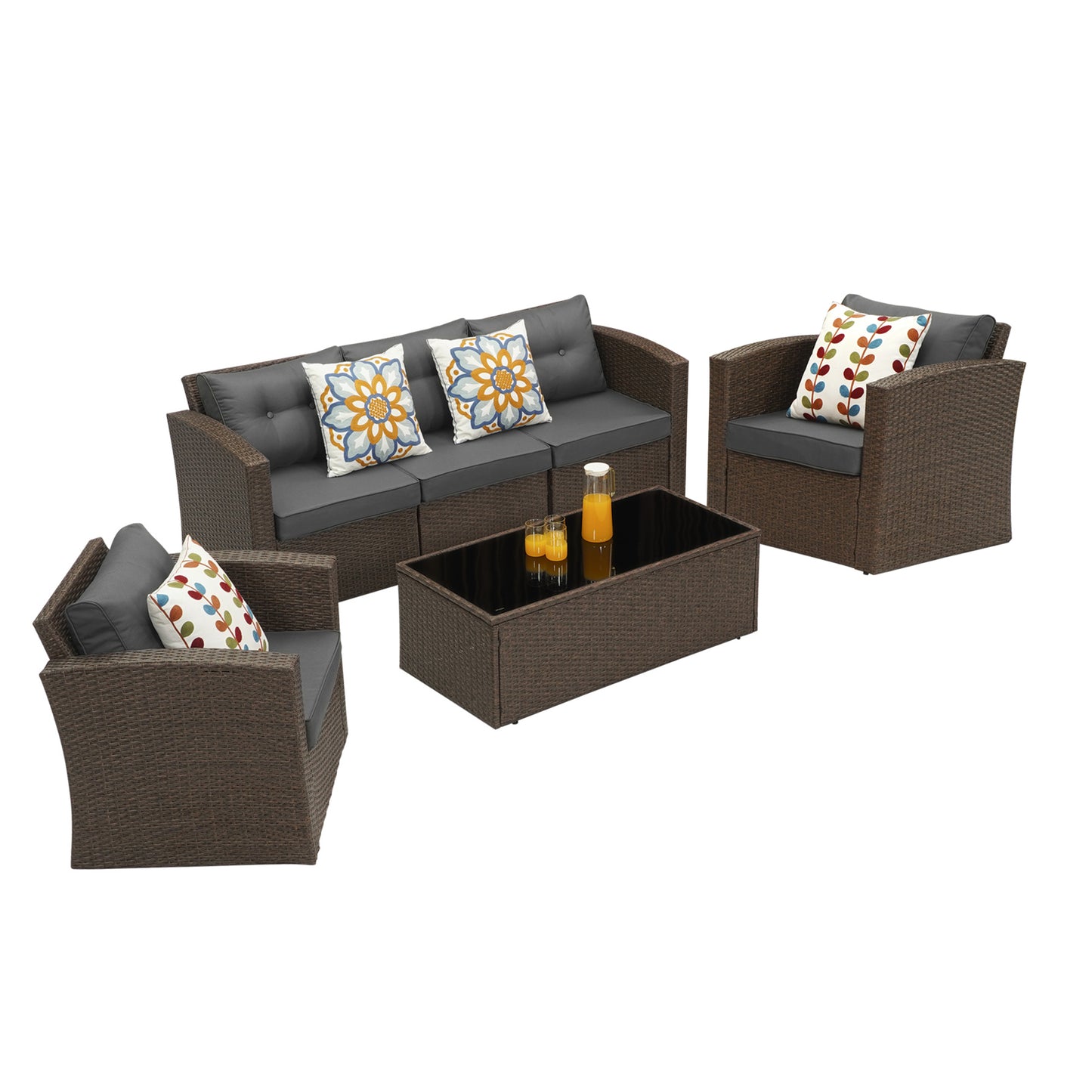 Royalcraft Outdoor Patio Furniture,10 Pieces All-Weather Patio Conversation Set Wicker Sectional Sofa with Non-slip Cushions,Aluminum Frame,Grey
