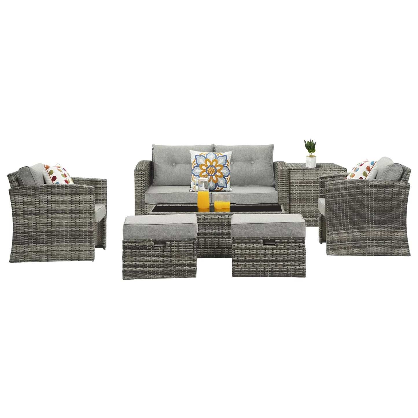 Royalcraft Outdoor Patio Furniture,10 Pieces All-Weather Patio Conversation Set Wicker Sectional Sofa with Non-slip Cushions,Aluminum Frame,Grey