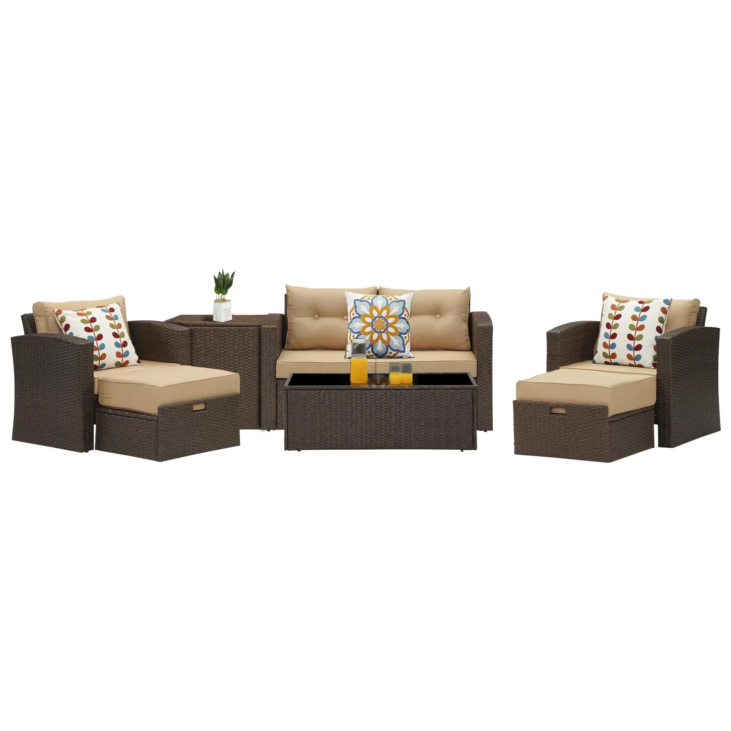 Royalcraft Outdoor Patio Furniture,10 Pieces All-Weather Patio Conversation Set Wicker Sectional Sofa with Non-slip Cushions,Aluminum Frame,Grey