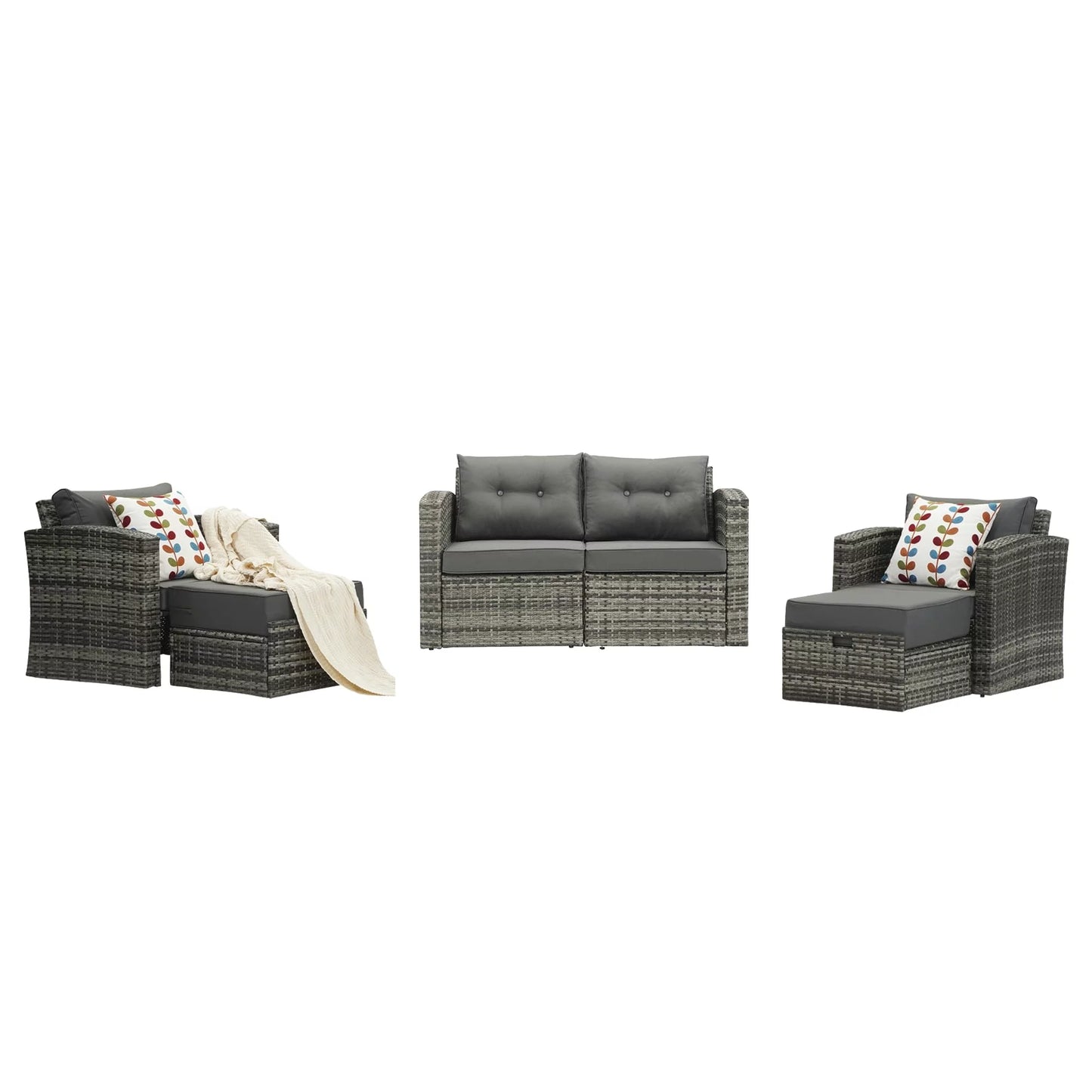 Royalcraft Outdoor Patio Furniture,10 Pieces All-Weather Patio Conversation Set Wicker Sectional Sofa with Non-slip Cushions,Aluminum Frame,Grey