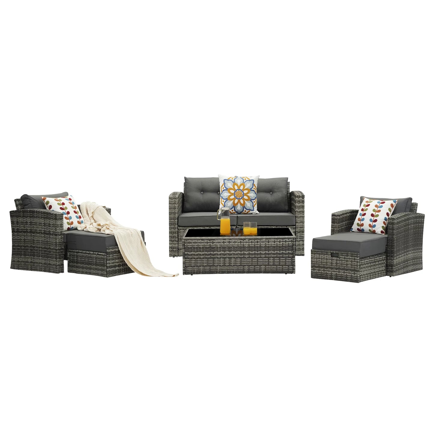 Royalcraft Outdoor Patio Furniture,10 Pieces All-Weather Patio Conversation Set Wicker Sectional Sofa with Non-slip Cushions,Aluminum Frame,Grey