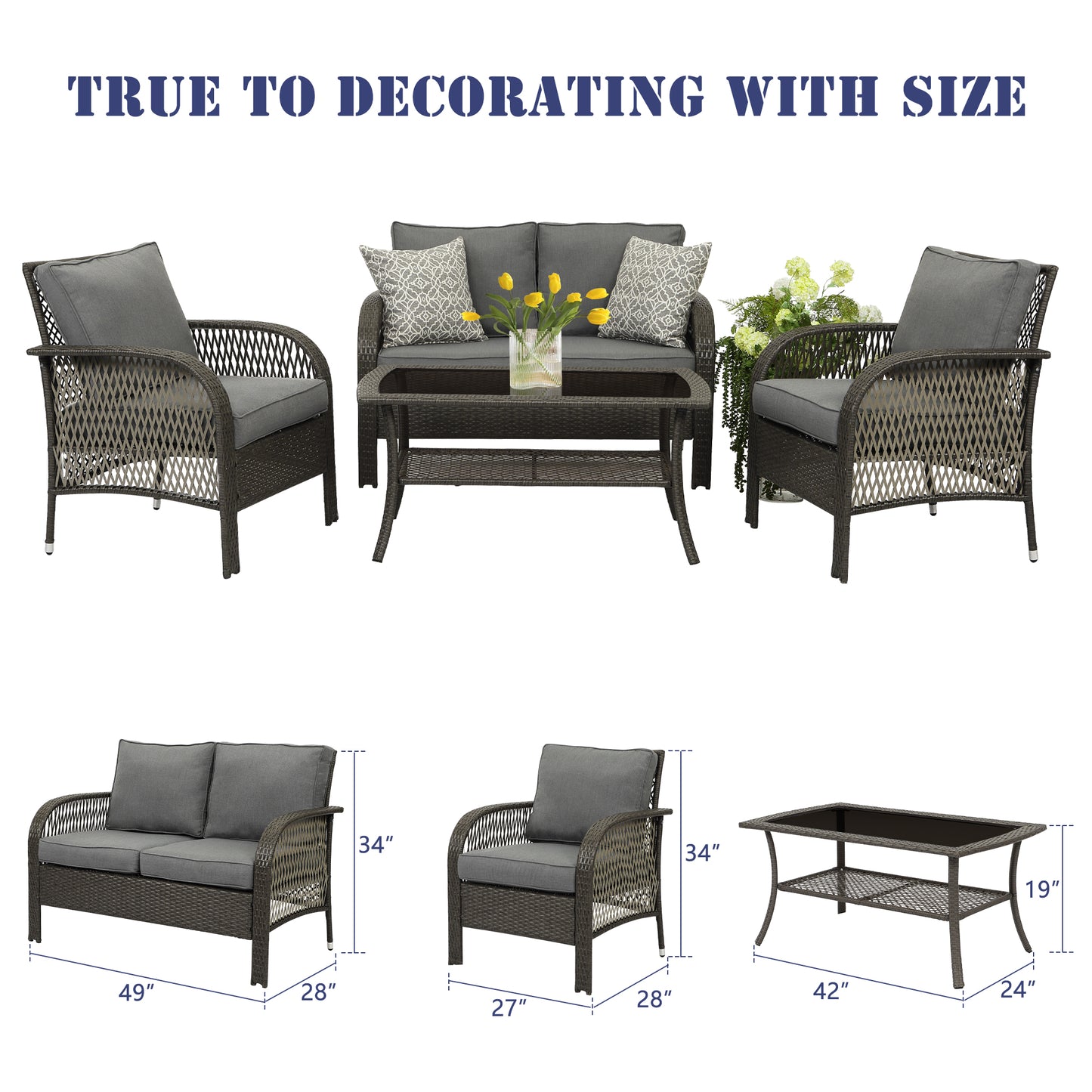 4 Pieces All Weather Patio Conversation Sets