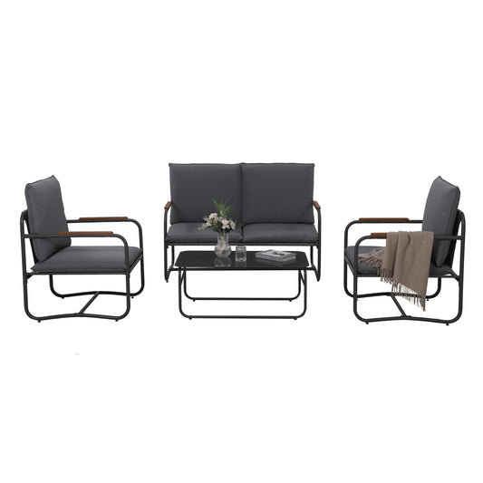 Patio Furniture Set 4-Piece Wide Seating Conversation Sofa Outdoor Sectional