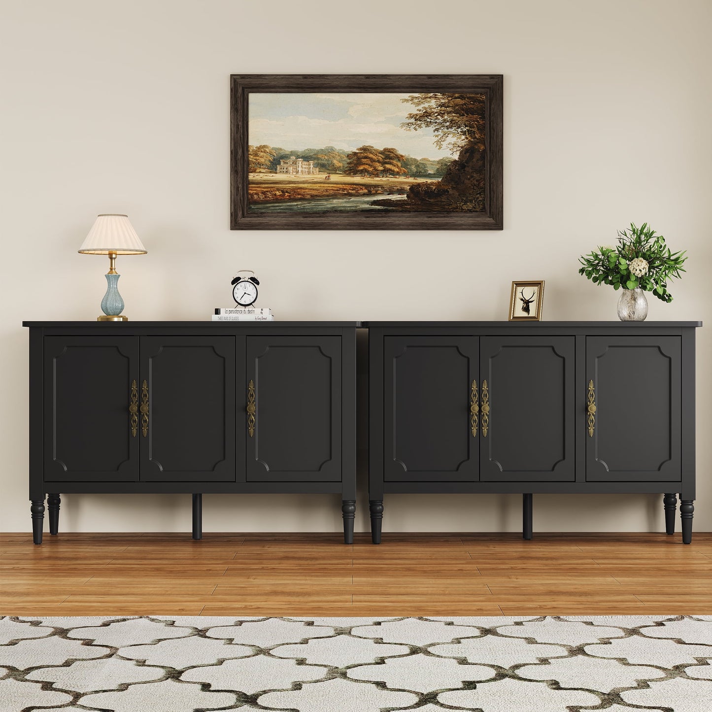 Heynemo 3-Door Storage Cabinet, Sideboard Cabinet with Adjustable Shelves, Ideal for Entryway, Living Room, Dining Room, Black