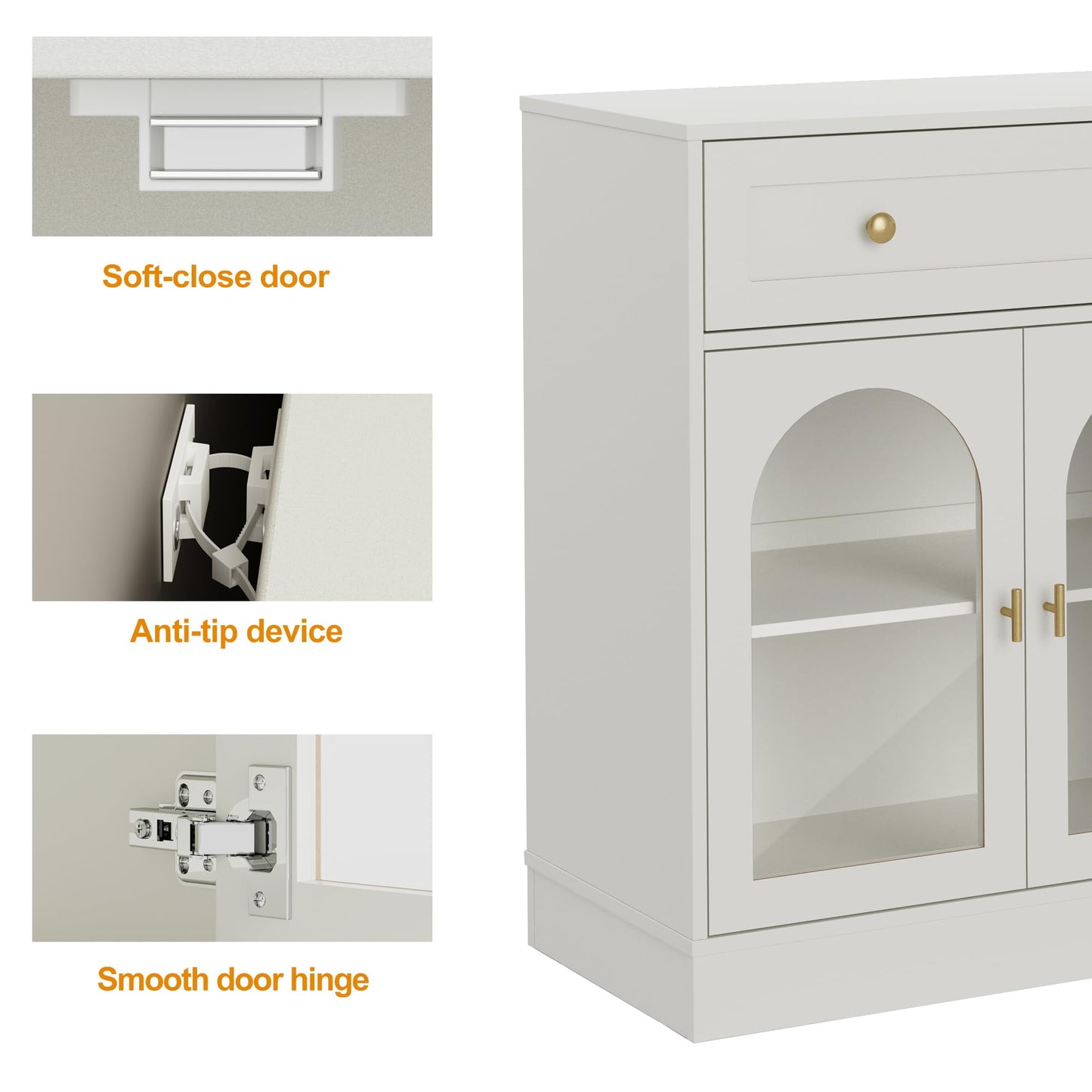 Heynemo Buffet Cabinet with Storage, 55.1" Large Sideboard Buffet Cabinet, Modern Kitchen Cabinet Display Cabinet with 2 Drawers and 4 Doors, Wood Coffee Bar Cabinet for Kitchen Dining Room, White