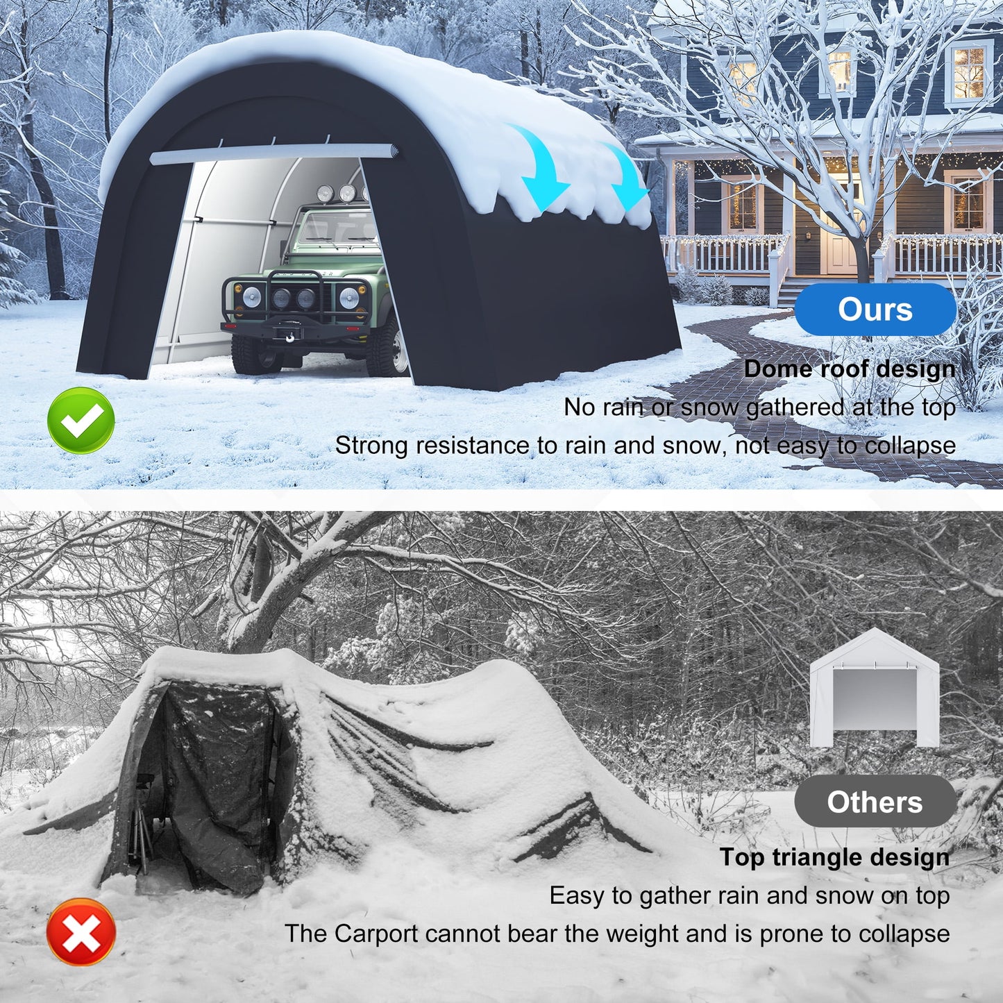Heynemo 13' x 20' Outdoor Metal Carport with 4 Bags, Portable Garage with 2 Roll-up Doors, Storage Shelter Shed for Cars, Truck, or Garden Tools